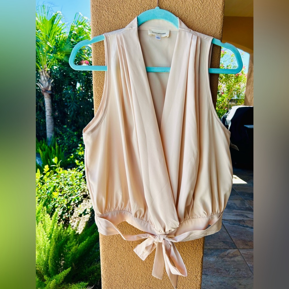 Modern Wrap Sleeveless Cream/Beige Blouse SZ L NWOT